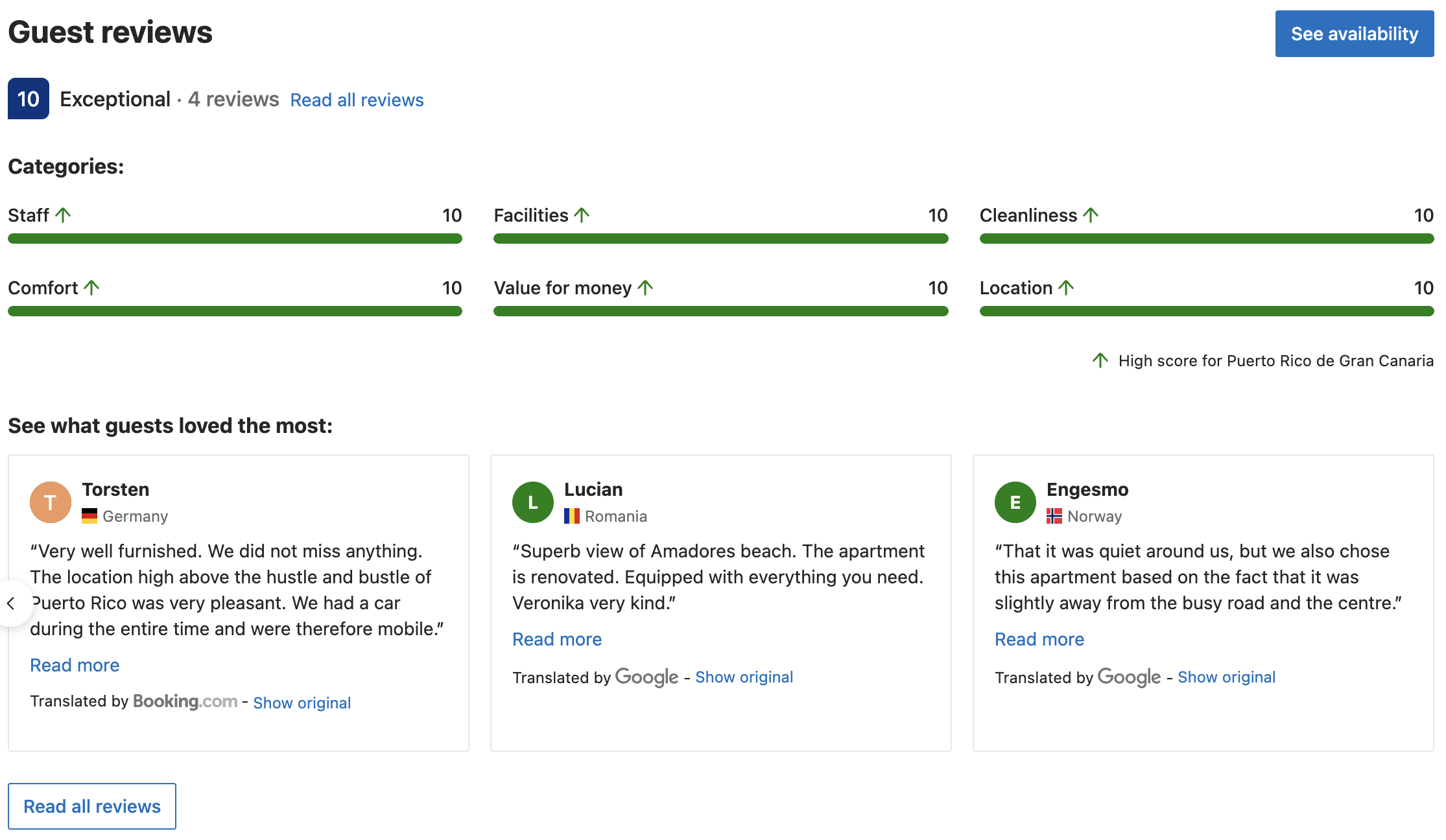 Static screenshot of guest reviews previously displayed on Booking.com